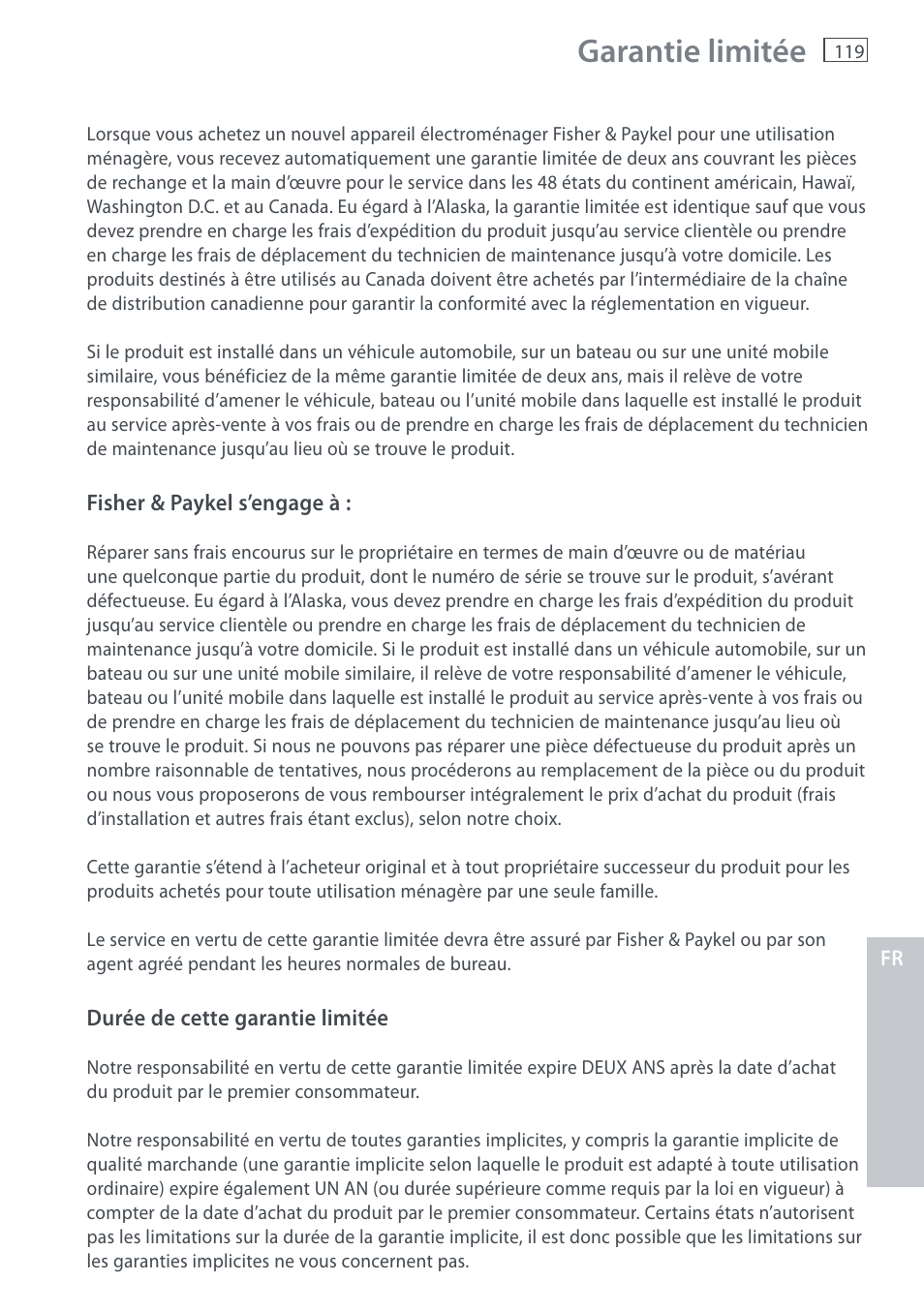 Garantie limitée | Fisher & Paykel AquaSmart WL37T26C User Manual | Page 121 / 124