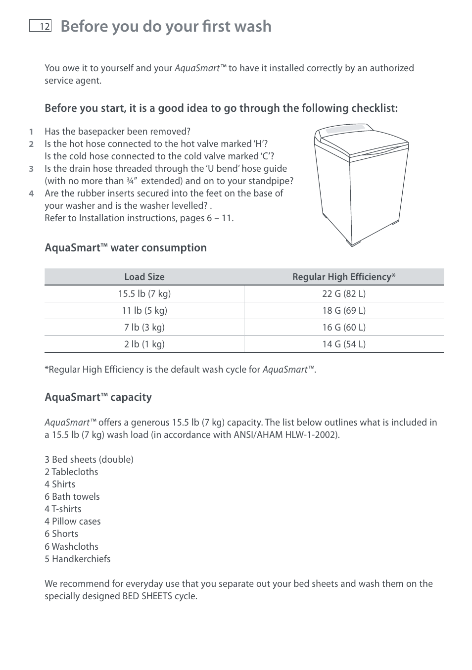 Before you do your fi rst wash | Fisher & Paykel AquaSmart WL37T26C User Manual | Page 14 / 124