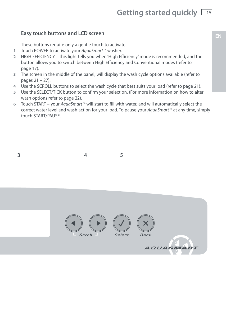 Getting started quickly | Fisher & Paykel AquaSmart WL37T26C User Manual | Page 17 / 124