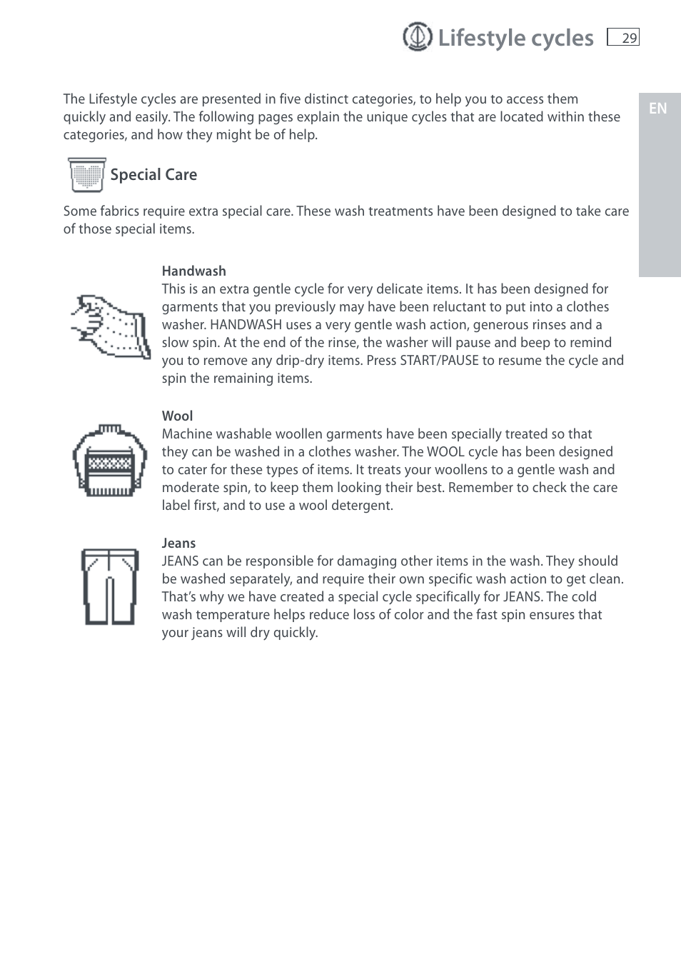 Lifestyle cycles | Fisher & Paykel AquaSmart WL37T26C User Manual | Page 31 / 124