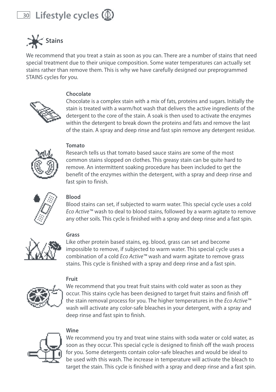 Lifestyle cycles | Fisher & Paykel AquaSmart WL37T26C User Manual | Page 32 / 124