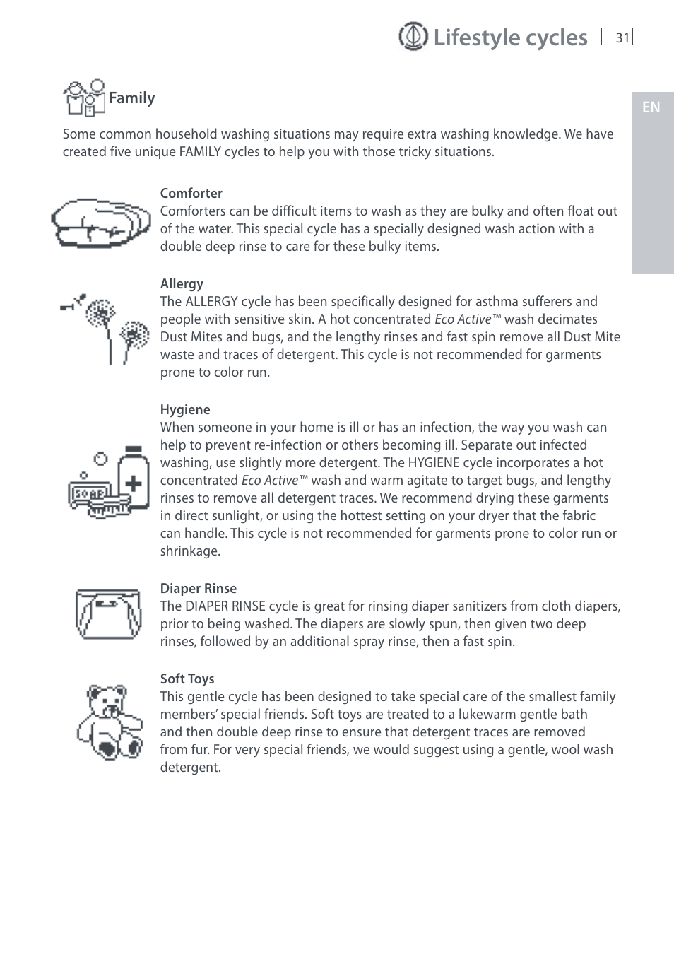 Lifestyle cycles | Fisher & Paykel AquaSmart WL37T26C User Manual | Page 33 / 124