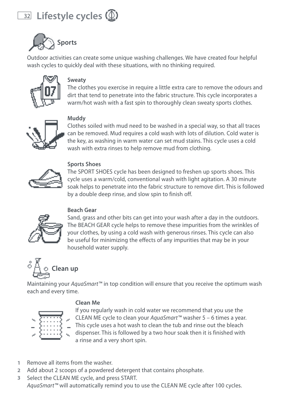 Lifestyle cycles | Fisher & Paykel AquaSmart WL37T26C User Manual | Page 34 / 124