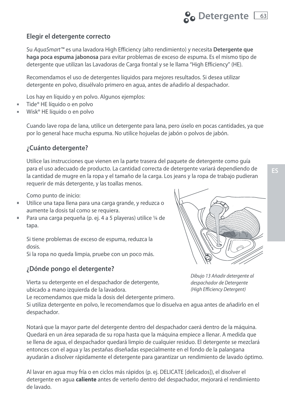 Detergente | Fisher & Paykel AquaSmart WL37T26C User Manual | Page 65 / 124