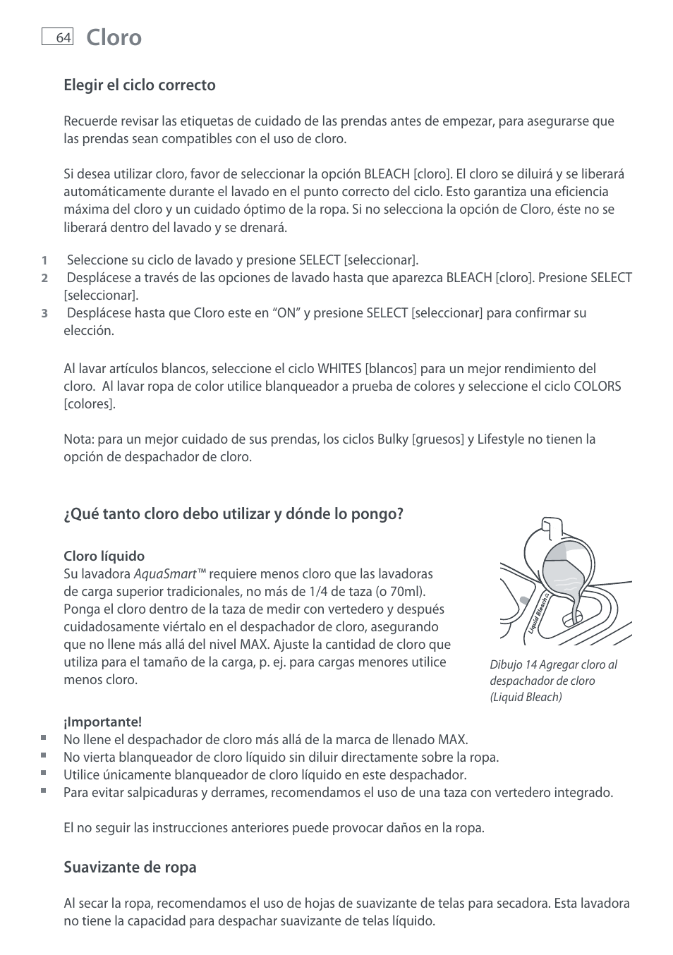 Cloro | Fisher & Paykel AquaSmart WL37T26C User Manual | Page 66 / 124