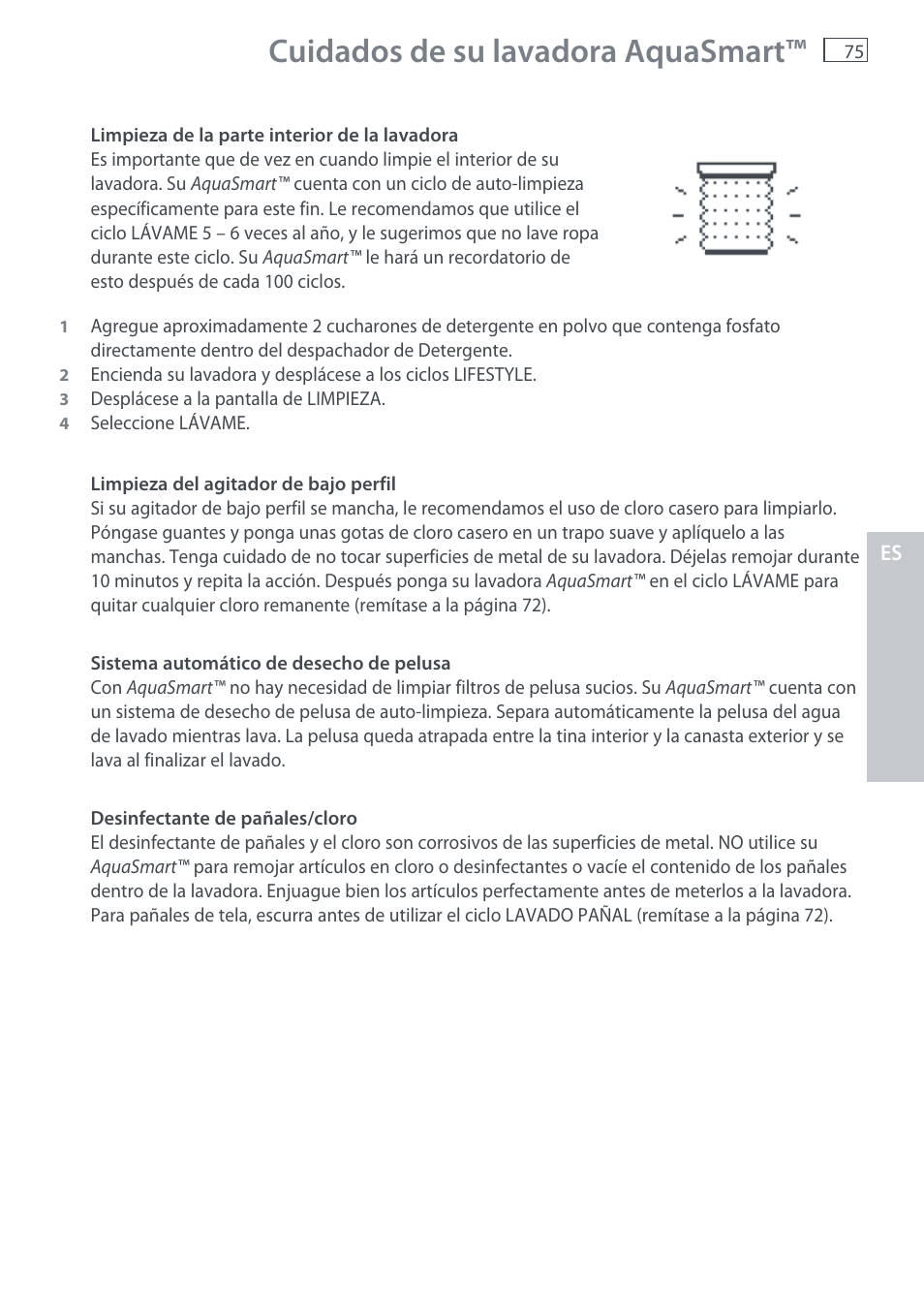 Cuidados de su lavadora aquasmart | Fisher & Paykel AquaSmart WL37T26C User Manual | Page 77 / 124