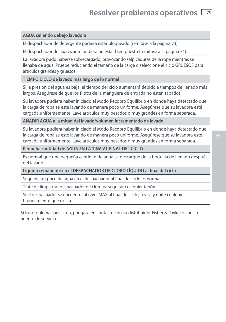 Resolver problemas operativos | Fisher & Paykel AquaSmart WL37T26C User Manual | Page 81 / 124