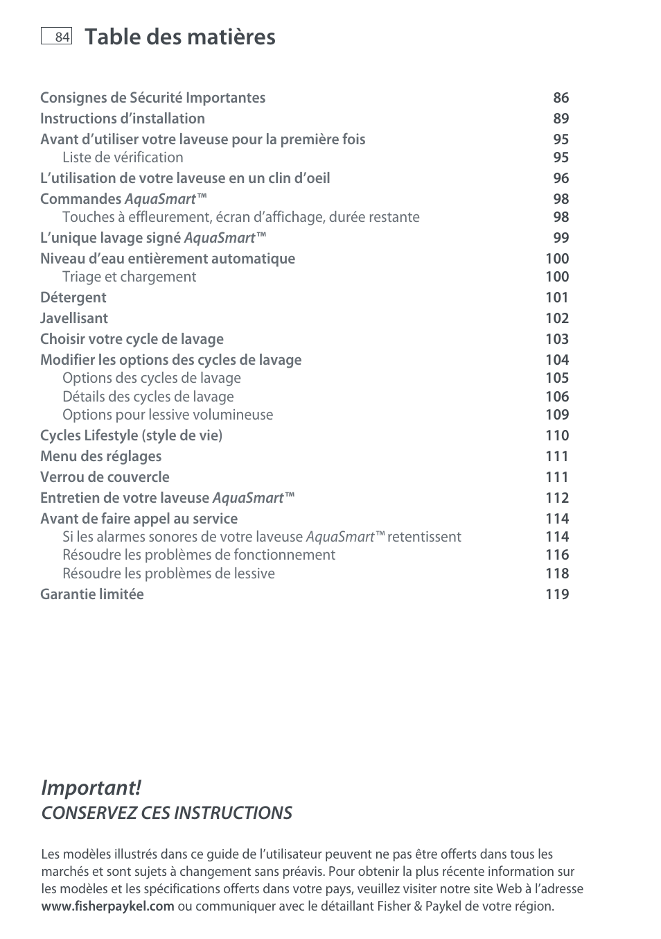 Fisher & Paykel AquaSmart WL37T26C User Manual | Page 86 / 124