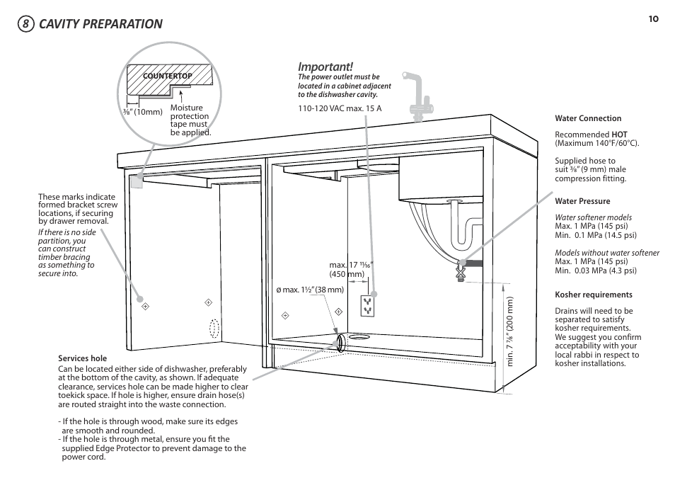Cavity preparation, Important | Fisher & Paykel DD24DCX7 User Manual | Page 10 / 21