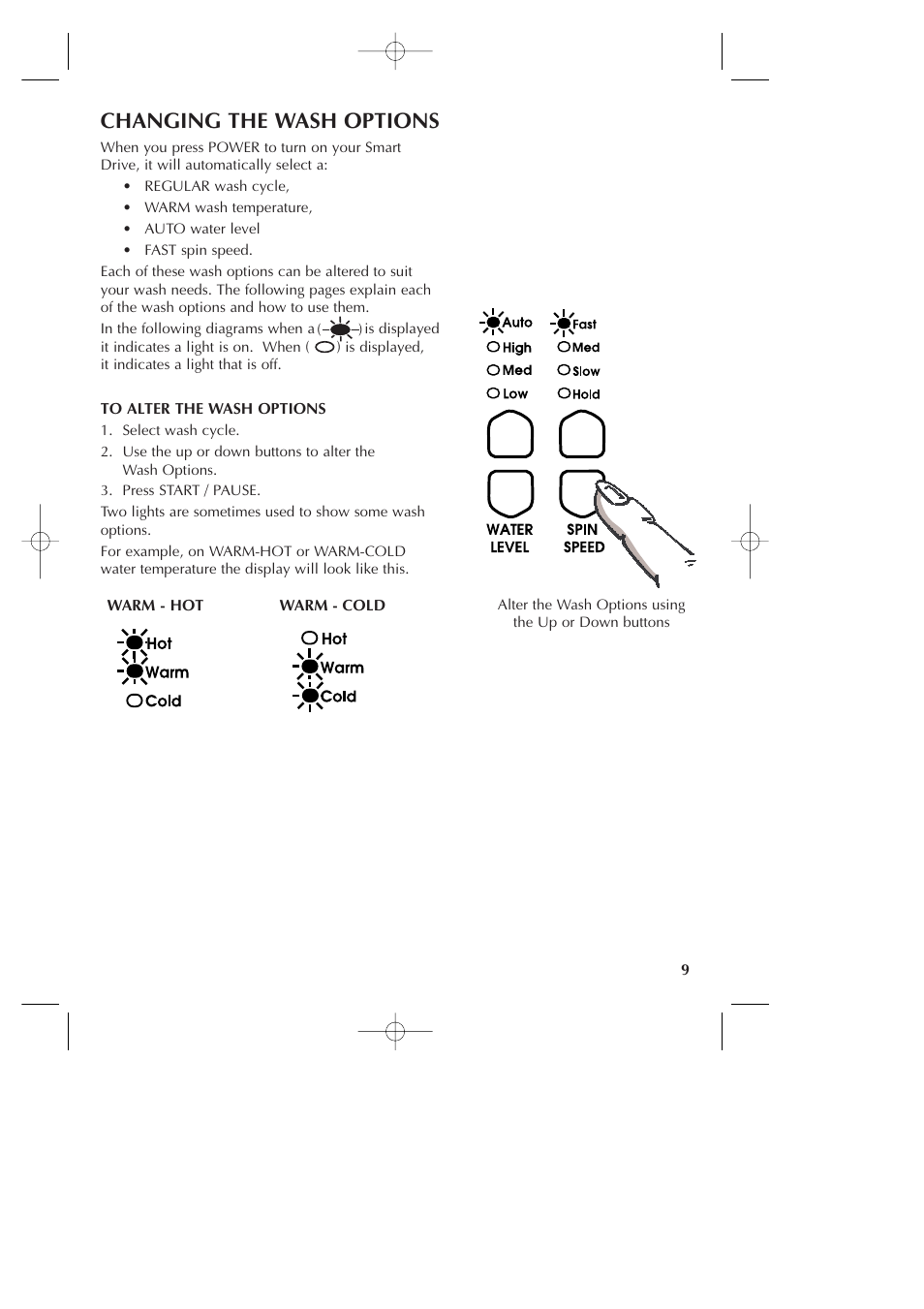 Changing the wash options | Fisher & Paykel Smart Drive GWLO8 User Manual | Page 11 / 40