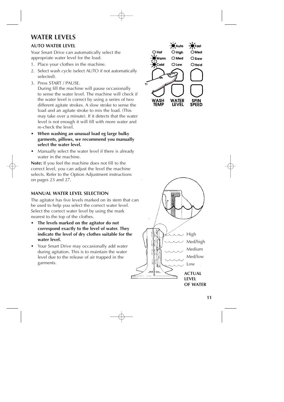 Water levels | Fisher & Paykel Smart Drive GWLO8 User Manual | Page 13 / 40