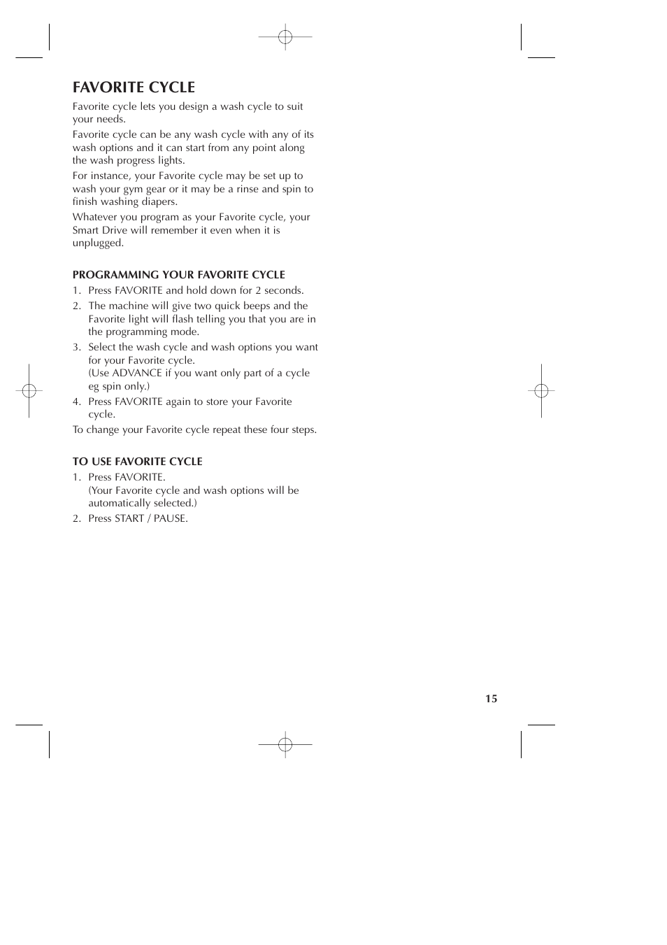 Favorite cycle | Fisher & Paykel Smart Drive GWLO8 User Manual | Page 17 / 40