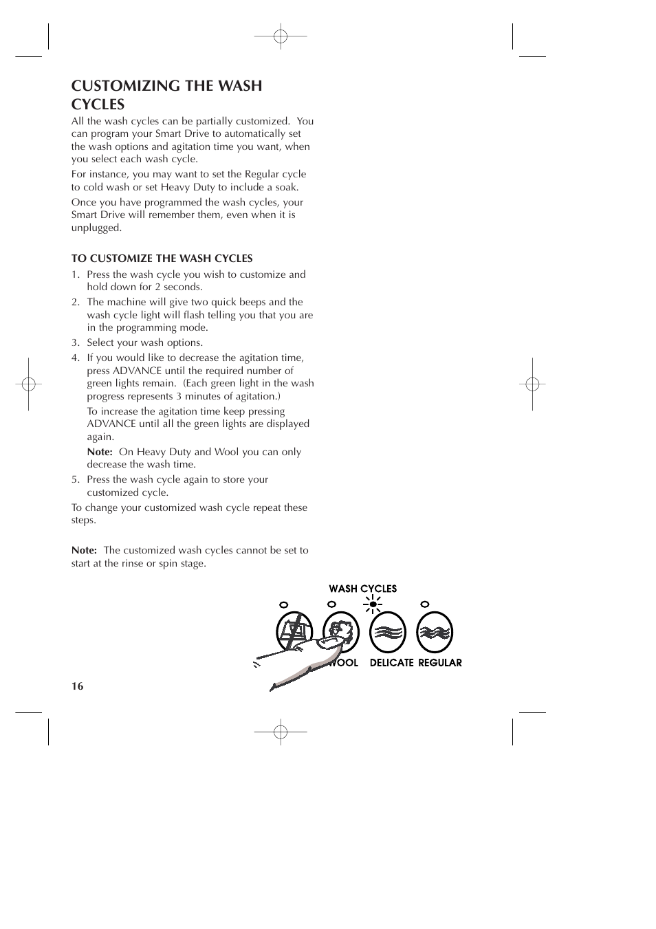 Customizing the wash cycles | Fisher & Paykel Smart Drive GWLO8 User Manual | Page 18 / 40