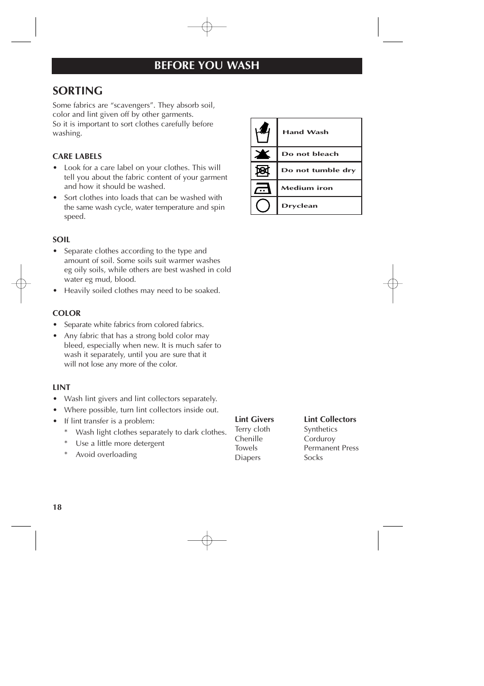 Before you wash sorting, Before you wash | Fisher & Paykel Smart Drive GWLO8 User Manual | Page 20 / 40