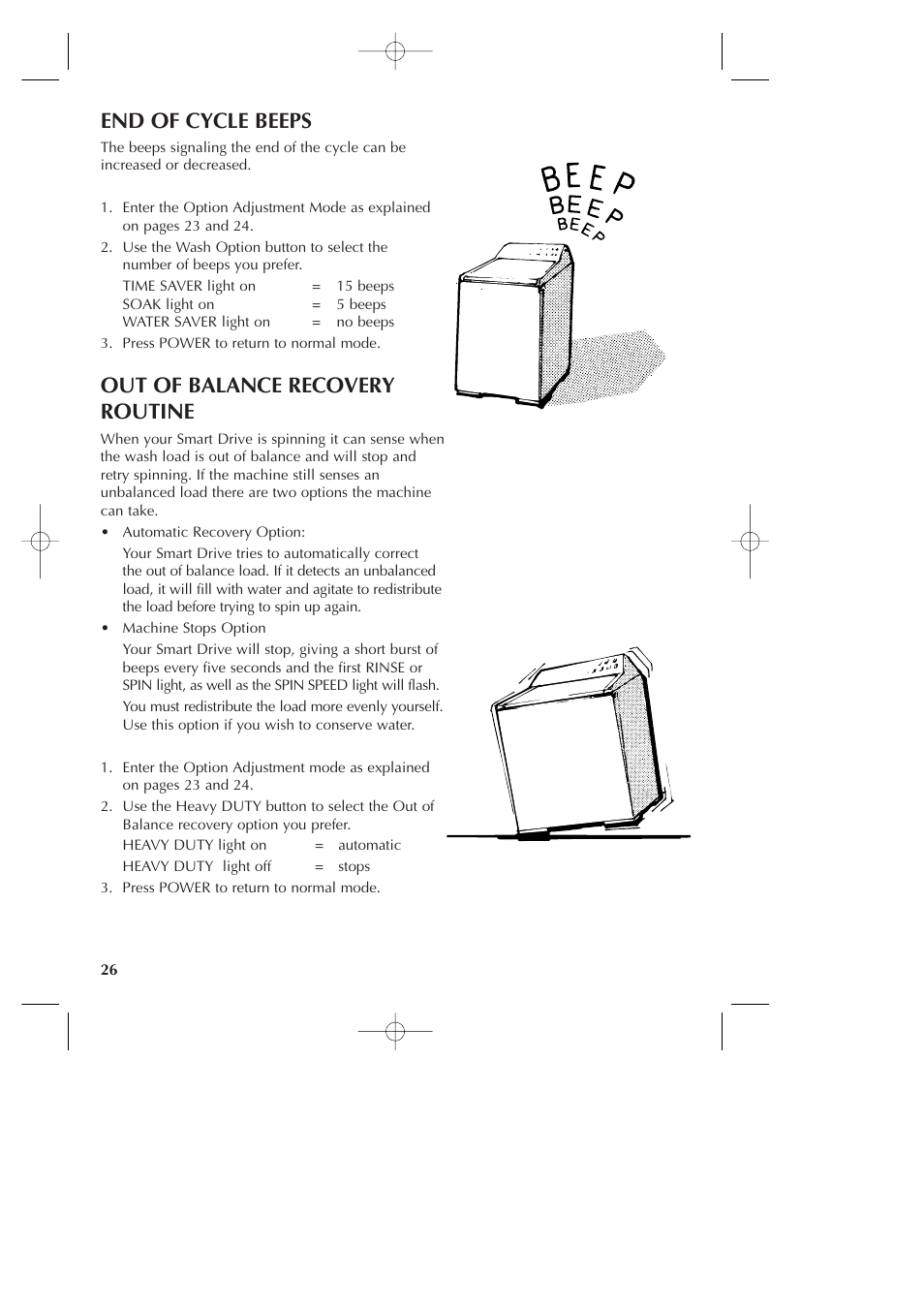 End of cycle beeps, Out of balance recovery routine | Fisher & Paykel Smart Drive GWLO8 User Manual | Page 28 / 40