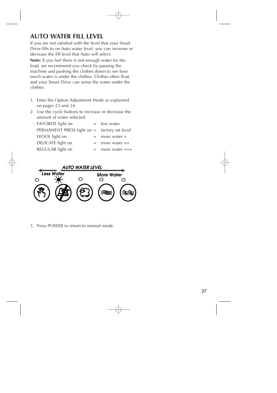 Auto water fill level | Fisher & Paykel Smart Drive GWLO8 User Manual | Page 29 / 40
