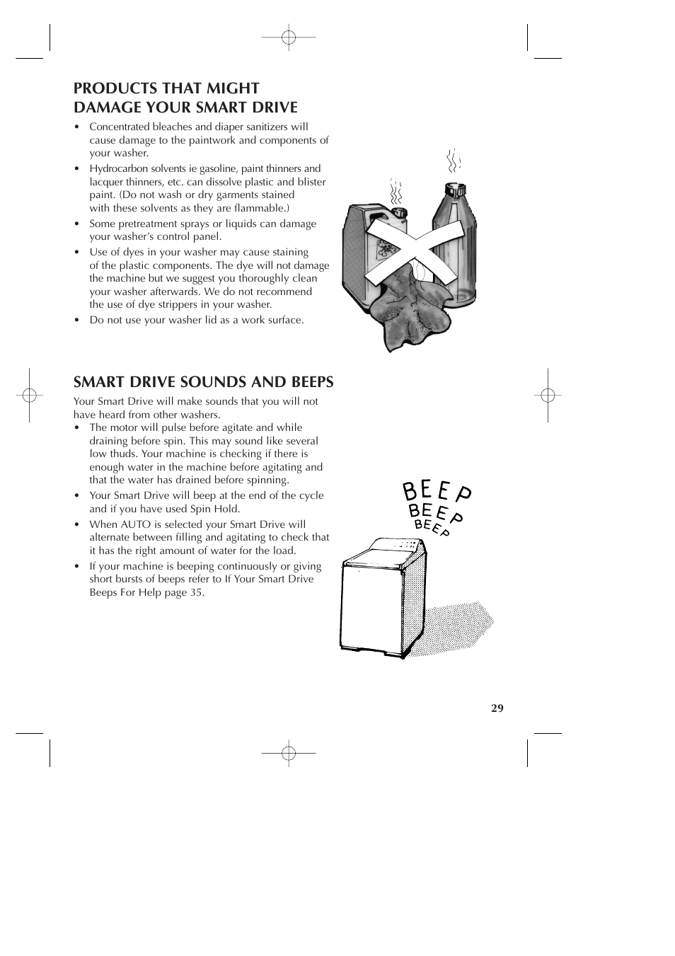 Products that might damage your smart drive, Smart drive sounds and beeps | Fisher & Paykel Smart Drive GWLO8 User Manual | Page 31 / 40