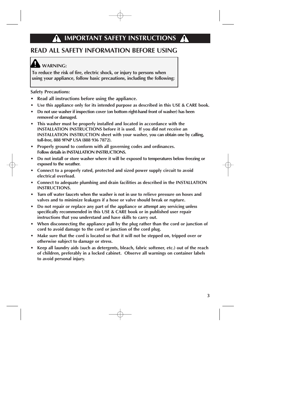 Read all safety information before using, Important safety instructions | Fisher & Paykel Smart Drive GWLO8 User Manual | Page 5 / 40