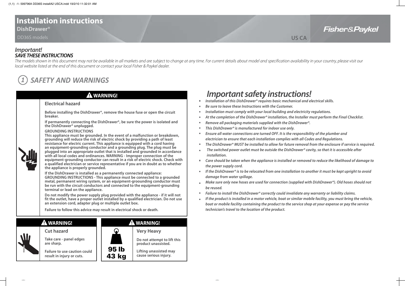 Fisher & Paykel DD36S User Manual | 8 pages