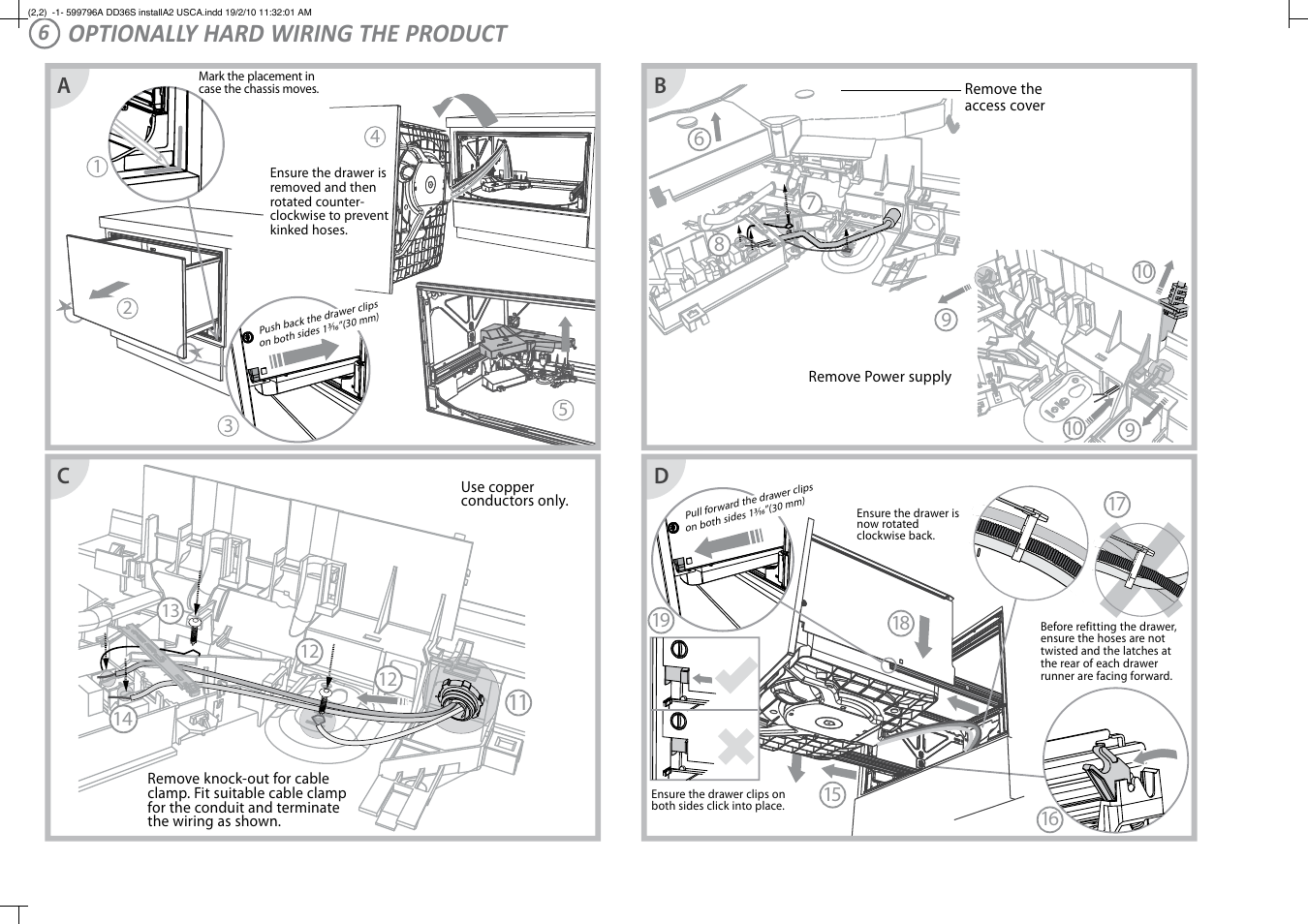 Optionally hard wiring the product, Ac b d | Fisher & Paykel DD36S User Manual | Page 4 / 8