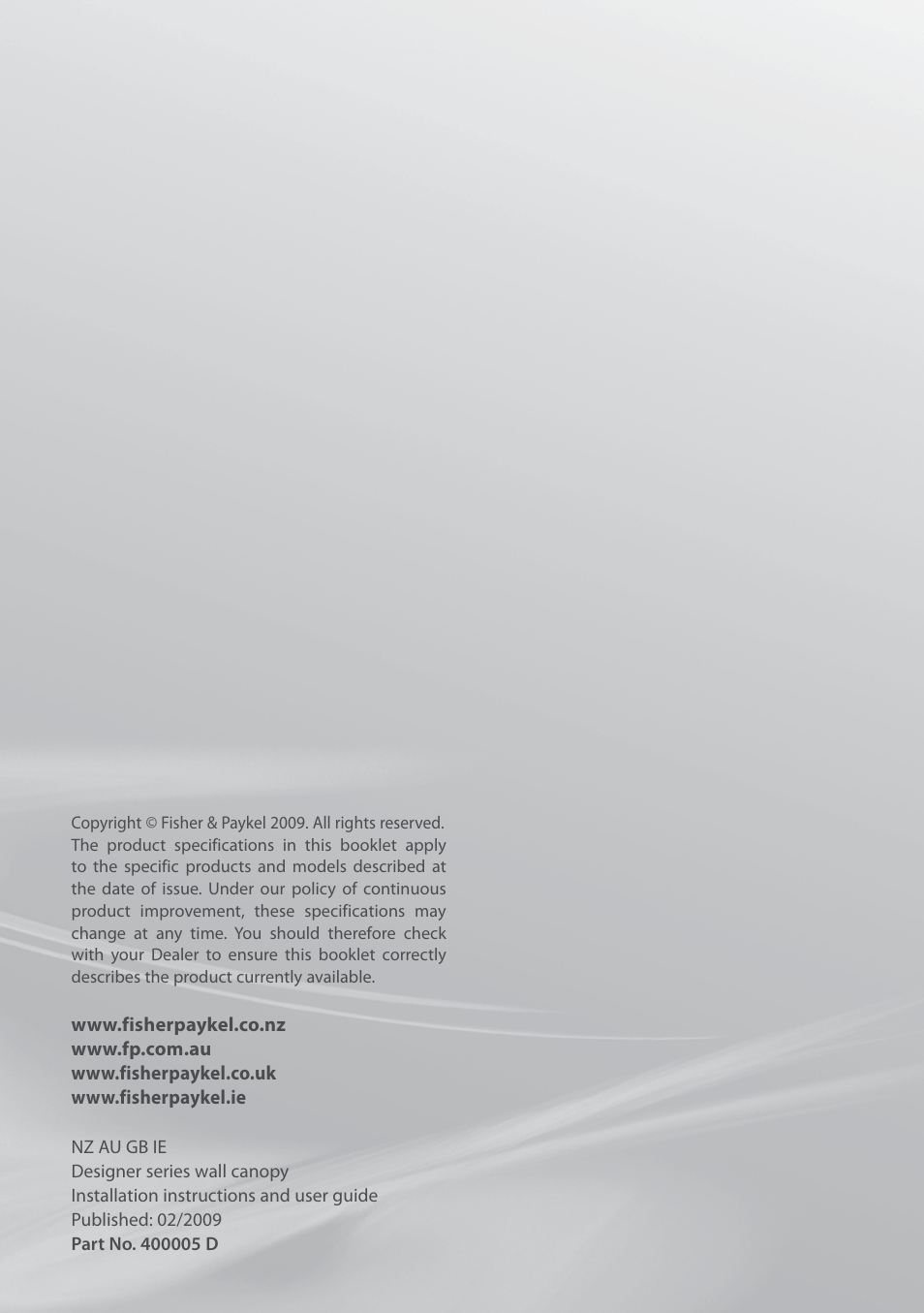 Fisher & Paykel HC90DXB1 User Manual | Page 12 / 12