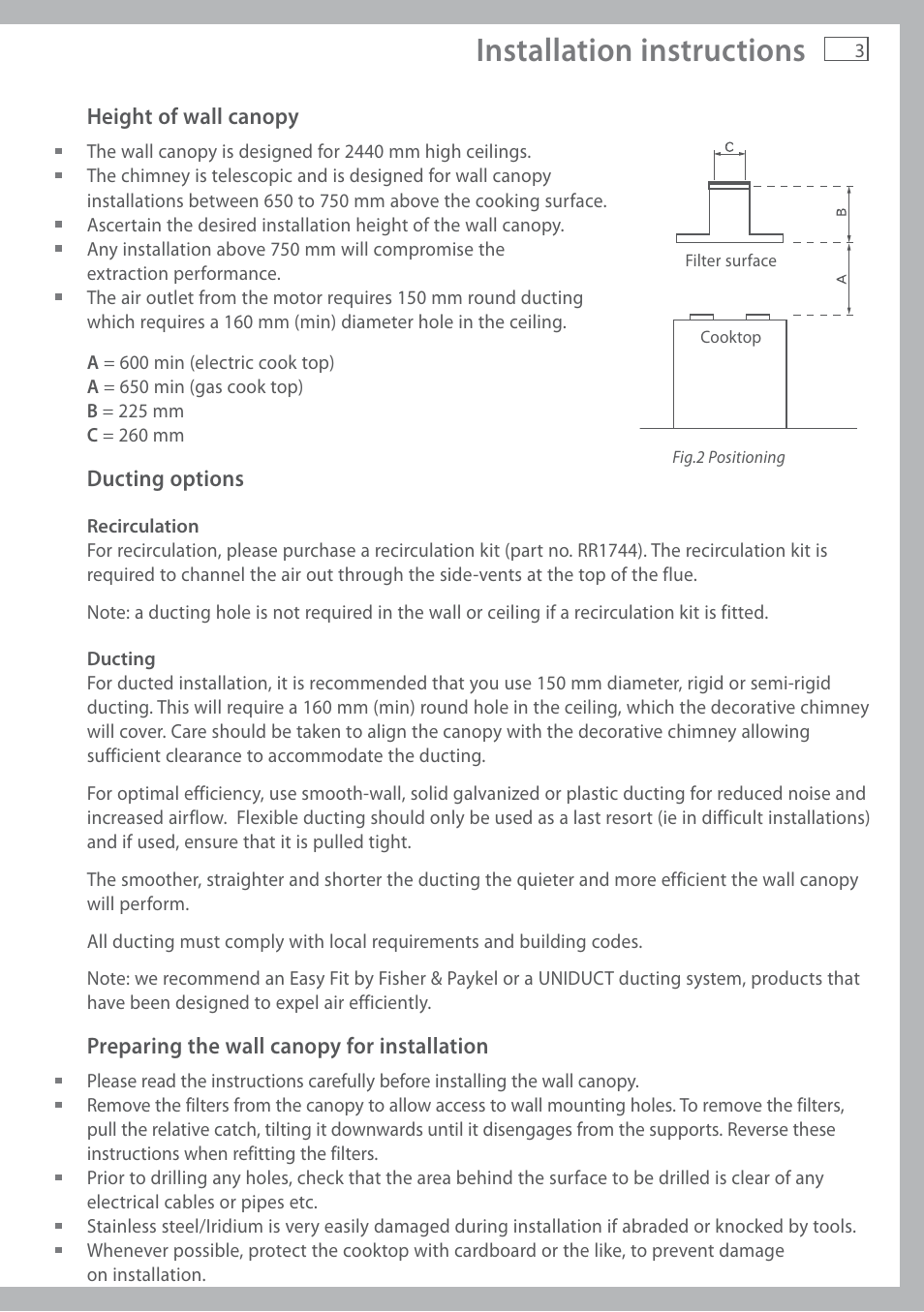 Installation instructions | Fisher & Paykel HC90DXB1 User Manual | Page 5 / 12