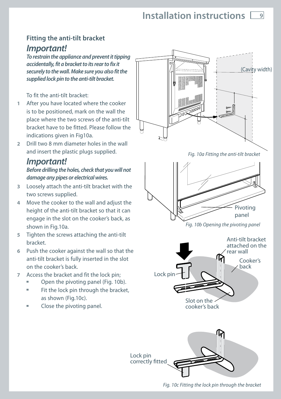 Installation instructions, Important | Fisher & Paykel OR90 User Manual | Page 11 / 44