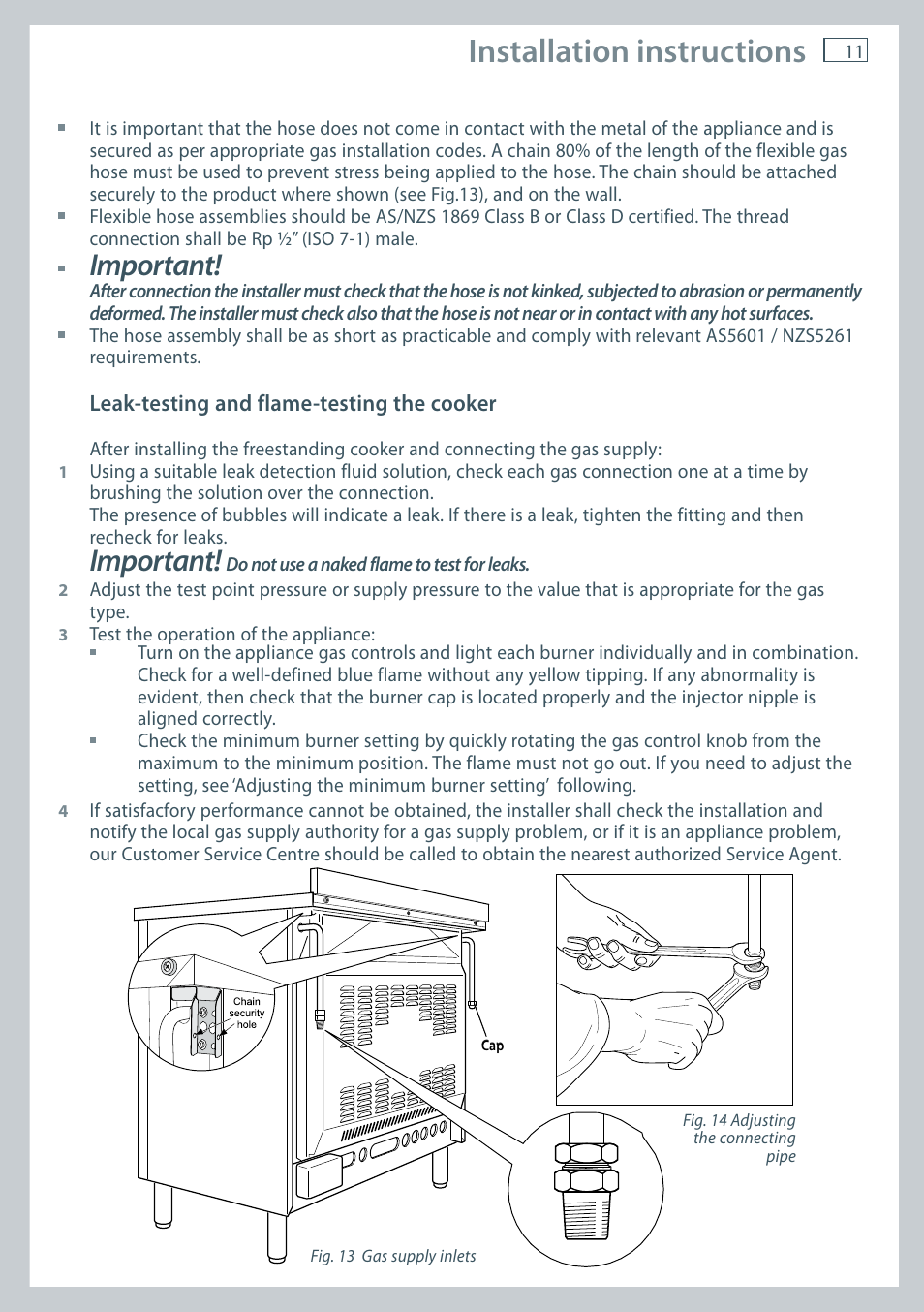 Installation instructions, Important | Fisher & Paykel OR90 User Manual | Page 13 / 44