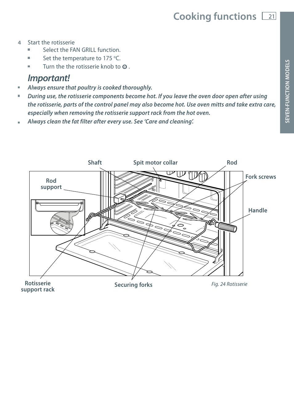 Cooking functions, Important | Fisher & Paykel OR90 User Manual | Page 23 / 44