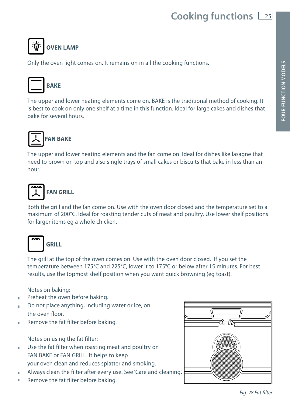 Cooking functions | Fisher & Paykel OR90 User Manual | Page 27 / 44