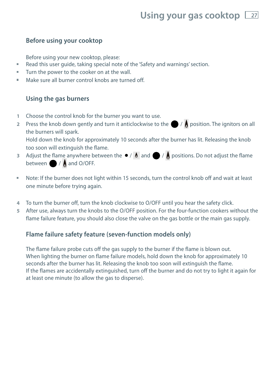 Using your gas cooktop | Fisher & Paykel OR90 User Manual | Page 29 / 44