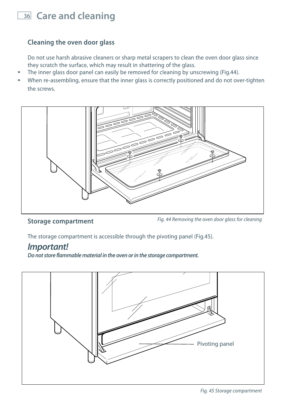 Care and cleaning, Important | Fisher & Paykel OR90 User Manual | Page 38 / 44