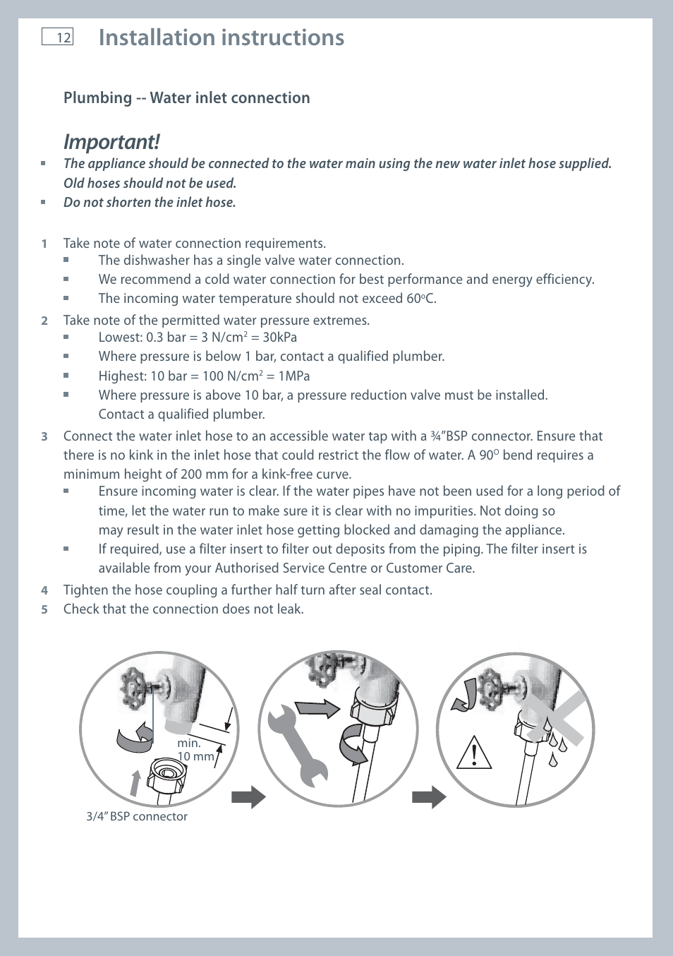 Installation instructions, Important | Fisher & Paykel DW60CE User Manual | Page 14 / 48