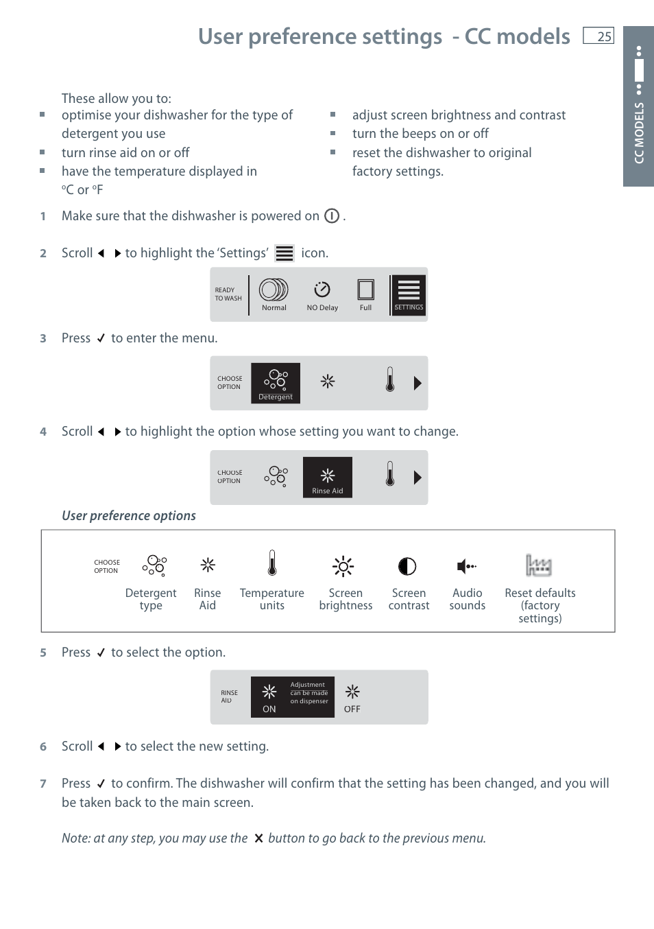 User preference settings - cc models | Fisher & Paykel DW60CE User Manual | Page 27 / 48
