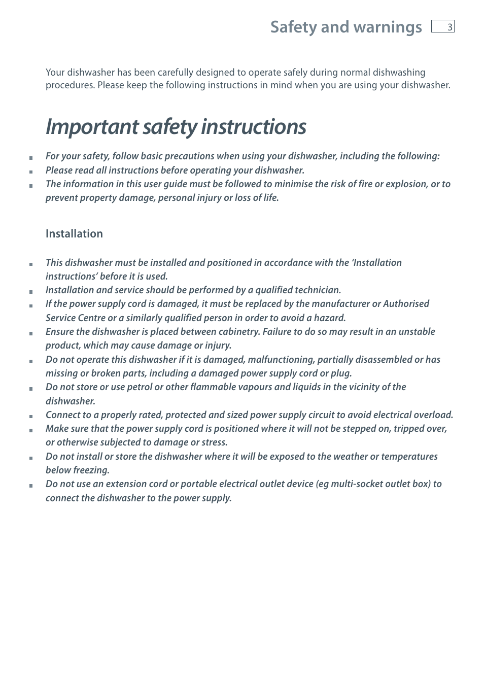 Important safety instructions, Safety and warnings | Fisher & Paykel DW60CE User Manual | Page 5 / 48