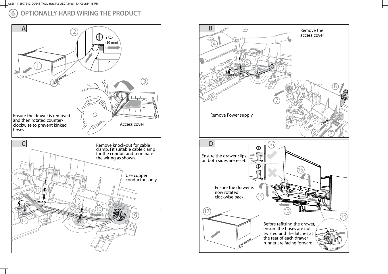 Optionally hard wiring the product 6 | Fisher & Paykel DD24ST User Manual | Page 4 / 9