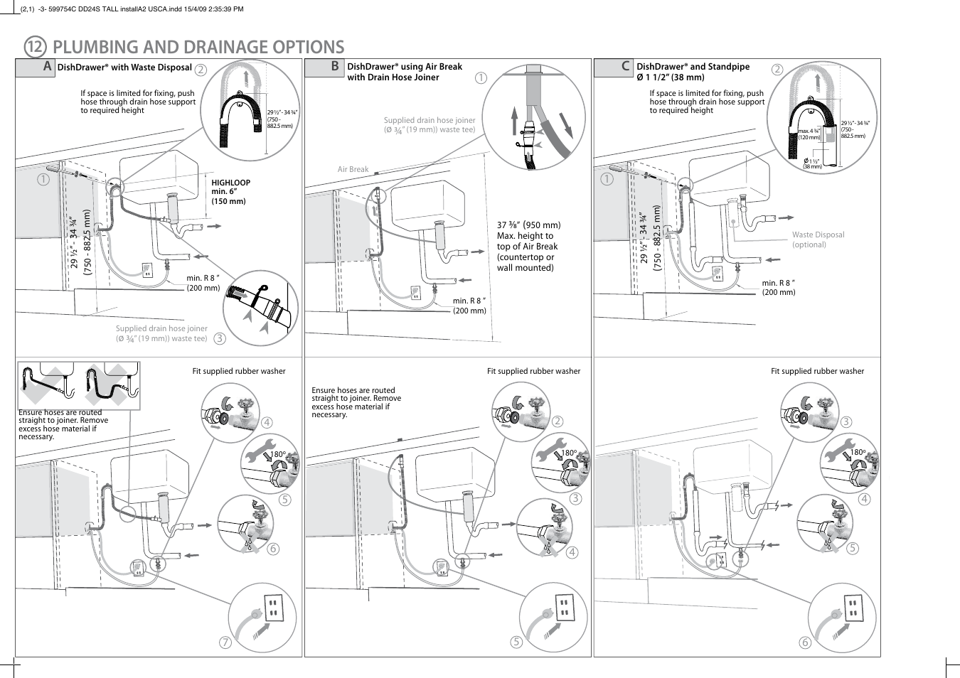 Plumbing and drainage options | Fisher & Paykel DD24ST User Manual | Page 8 / 9