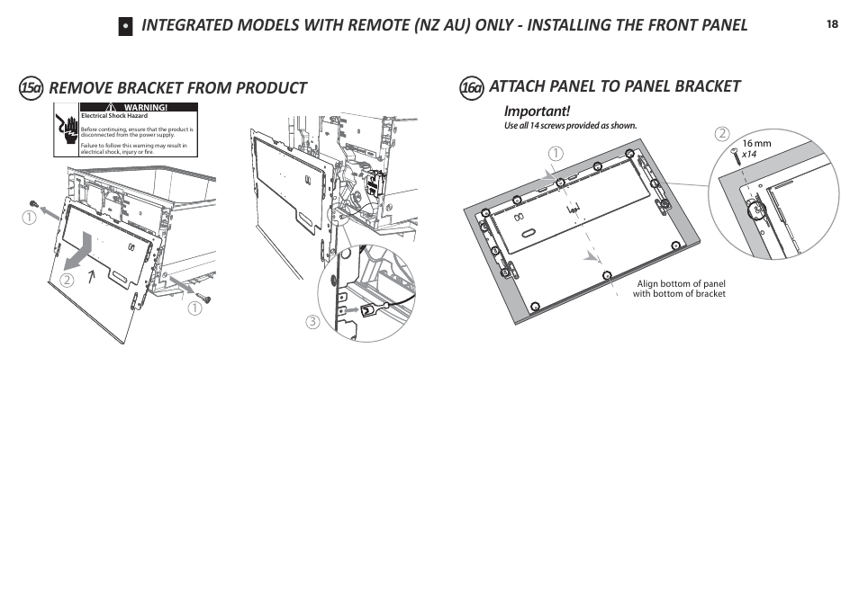 15a 16a, Important | Fisher & Paykel DD90SDF(H)TX2 User Manual | Page 18 / 24