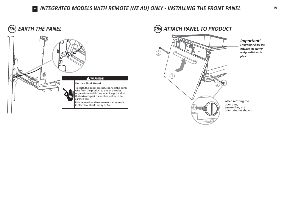Attach panel to product earth the panel, 17a 18a | Fisher & Paykel DD90SDF(H)TX2 User Manual | Page 19 / 24