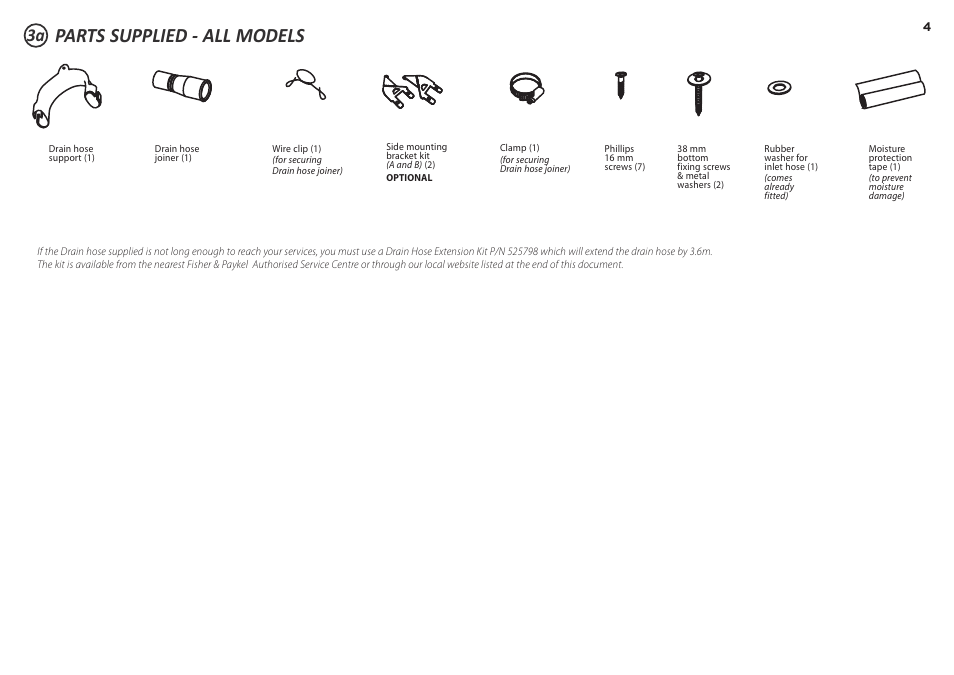 Parts supplied - all models | Fisher & Paykel DD90SDF(H)TX2 User Manual | Page 4 / 24