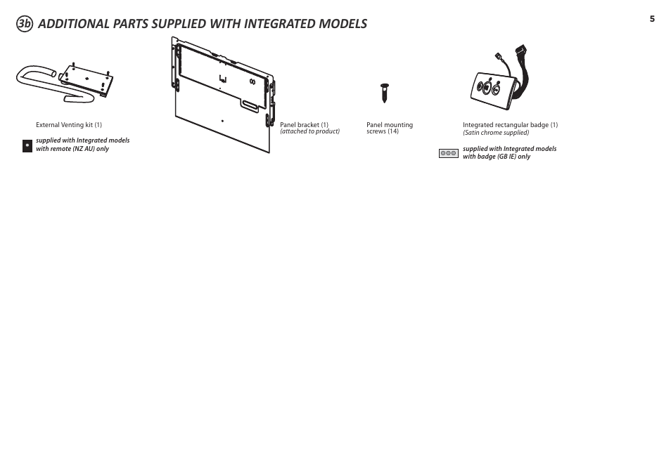 Additional parts supplied with integrated models | Fisher & Paykel DD90SDF(H)TX2 User Manual | Page 5 / 24
