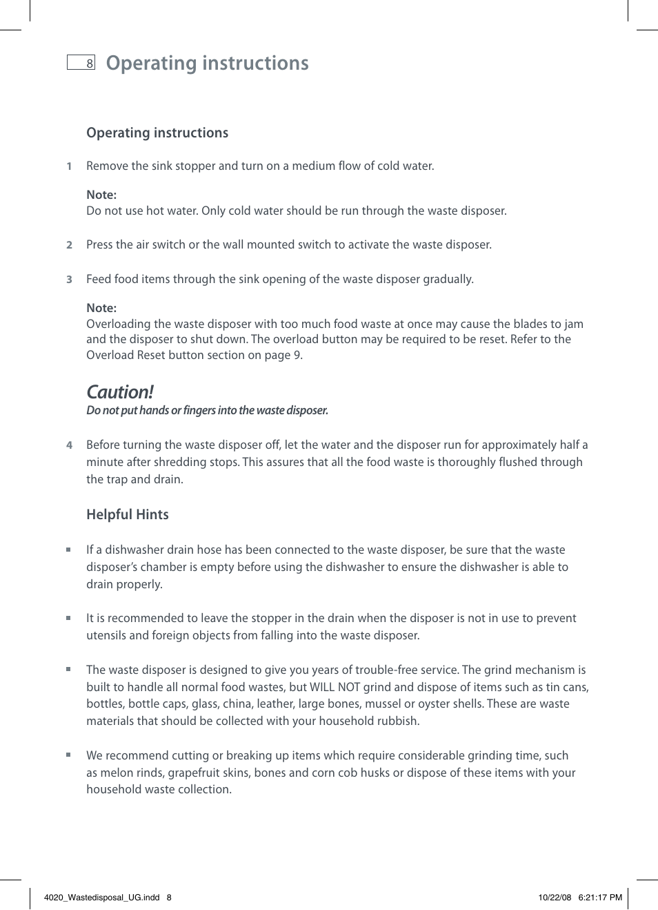 Operating instructions, Caution | Fisher & Paykel GD75IA1 User Manual | Page 10 / 16