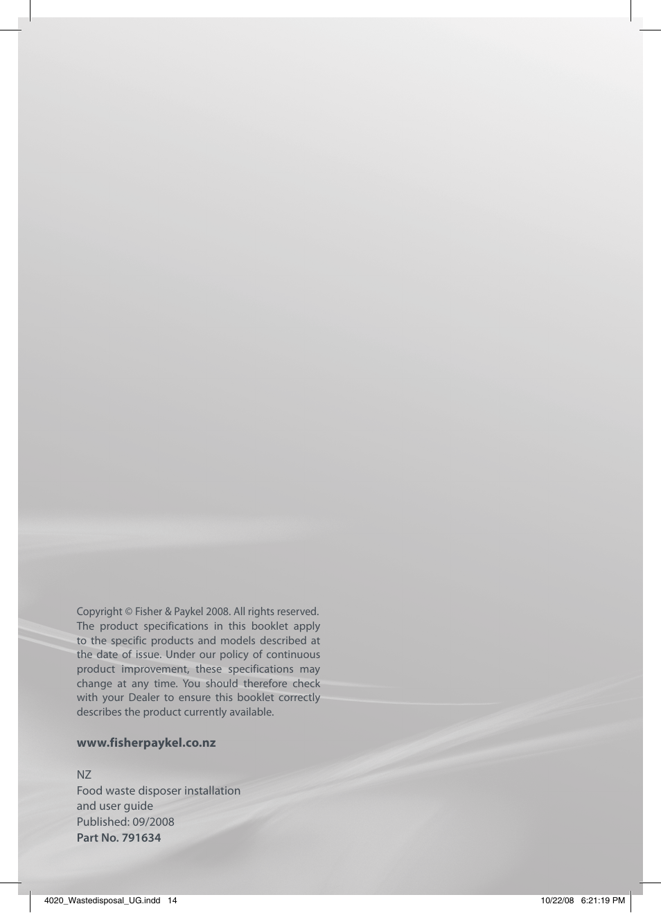 Fisher & Paykel GD75IA1 User Manual | Page 16 / 16