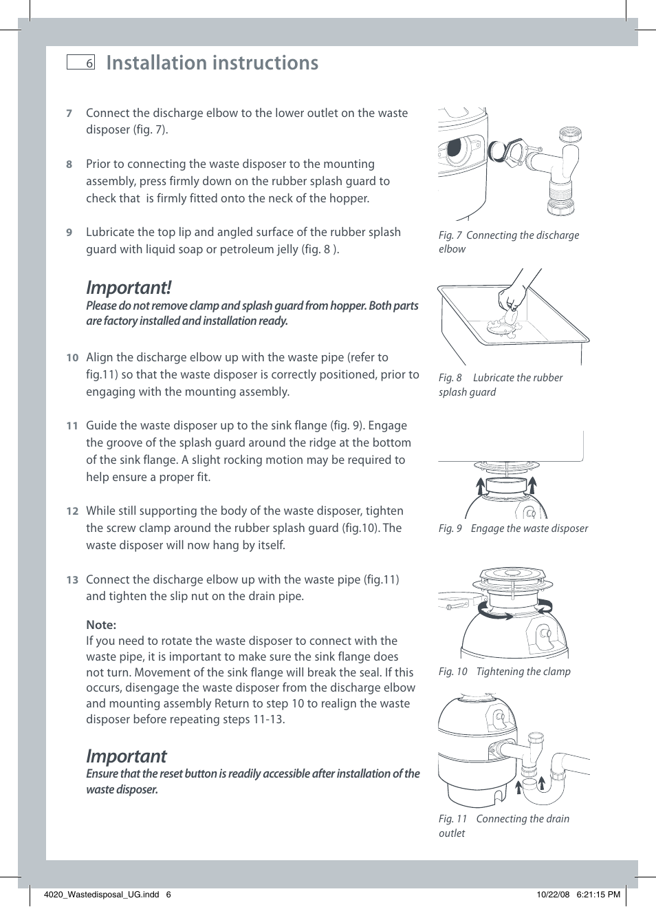 Installation instructions, Important | Fisher & Paykel GD75IA1 User Manual | Page 8 / 16