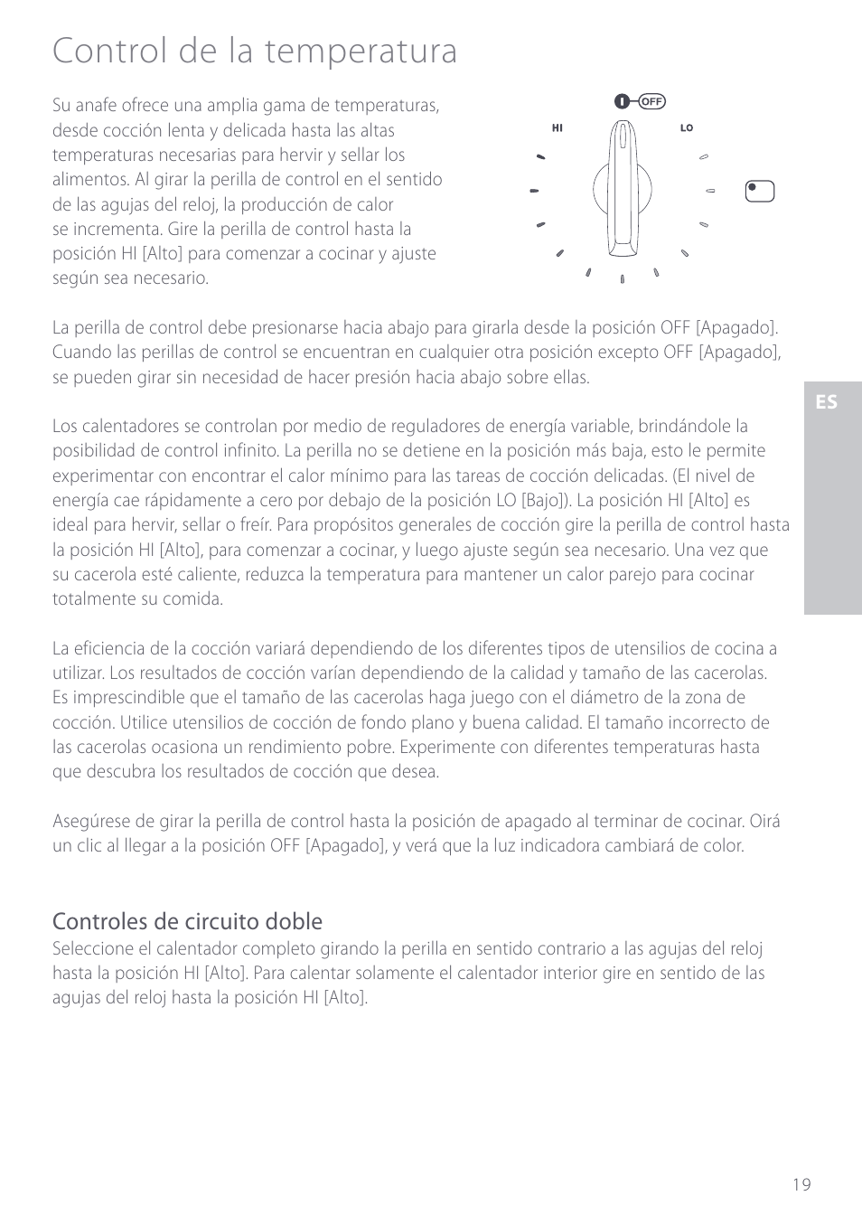 Control de la temperatura, Controles de circuito doble | Fisher & Paykel CE901 User Manual | Page 21 / 48