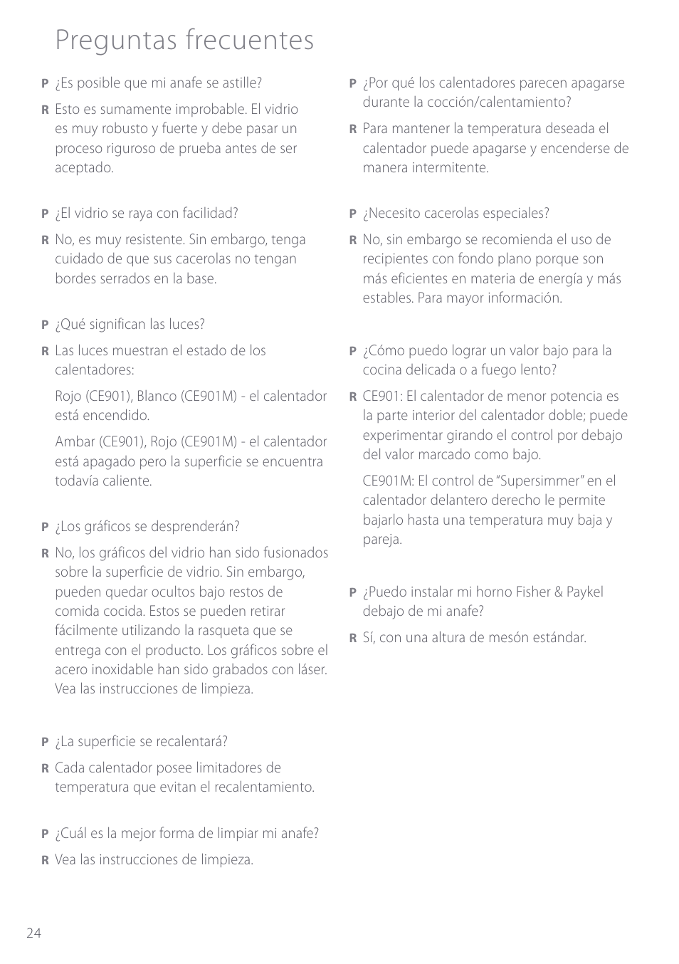 Preguntas frecuentes | Fisher & Paykel CE901 User Manual | Page 26 / 48