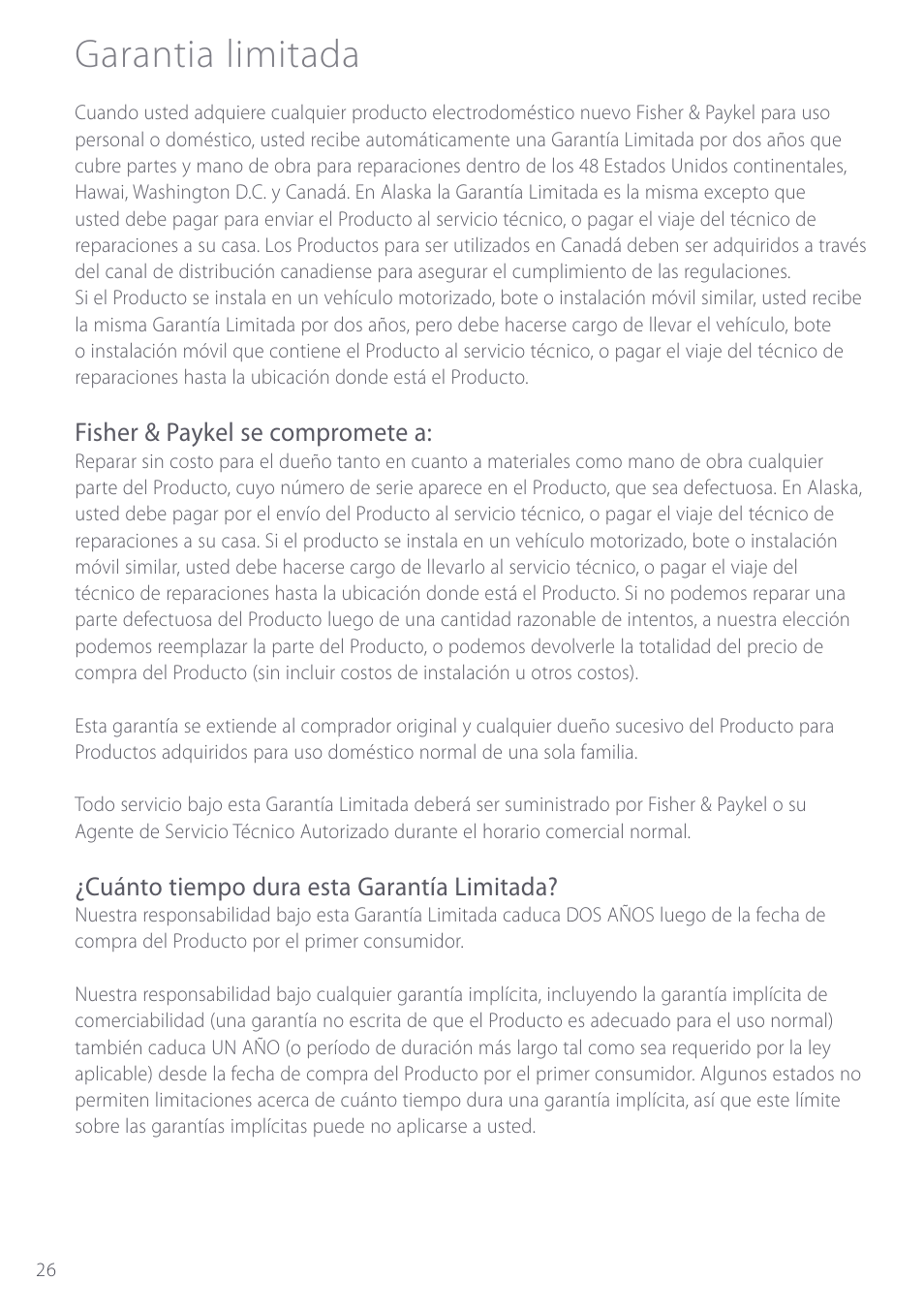 Garantia limitada | Fisher & Paykel CE901 User Manual | Page 28 / 48