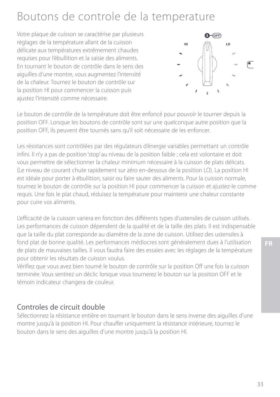 Boutons de controle de la temperature, Controles de circuit double | Fisher & Paykel CE901 User Manual | Page 35 / 48