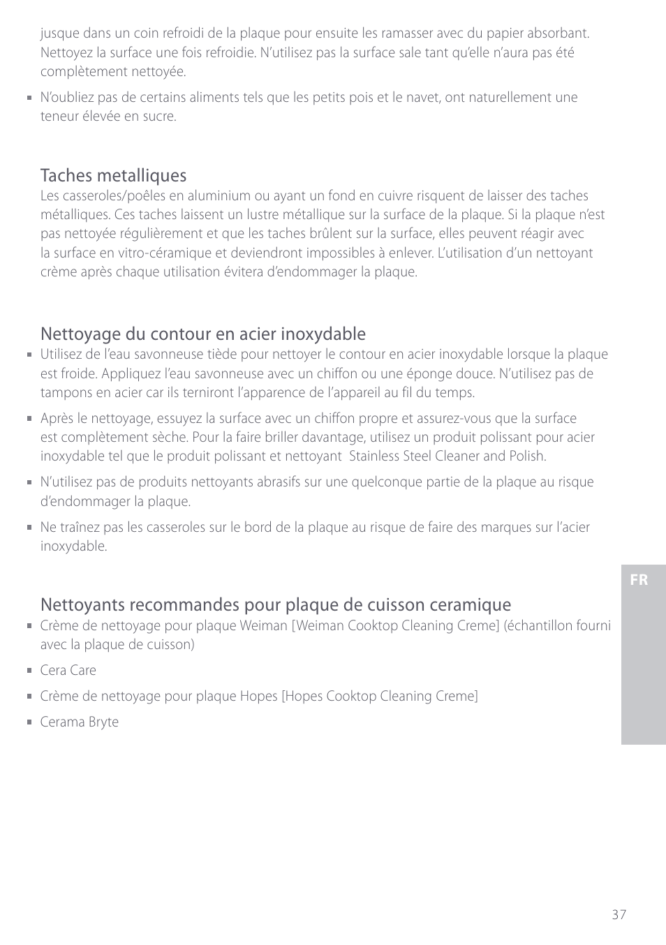 Taches metalliques, Nettoyage du contour en acier inoxydable | Fisher & Paykel CE901 User Manual | Page 39 / 48