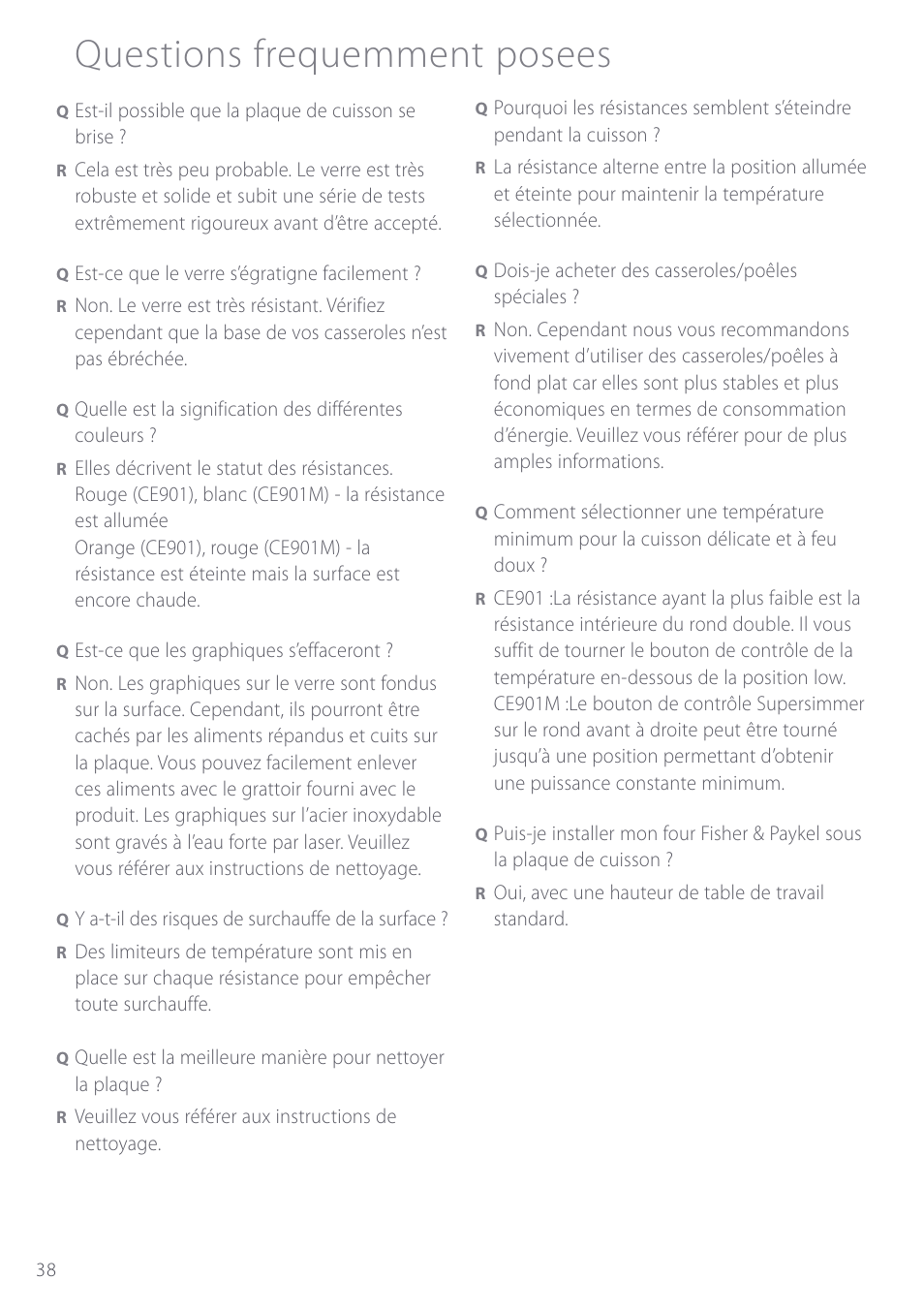 Questions frequemment posees | Fisher & Paykel CE901 User Manual | Page 40 / 48